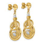 14K TT Polished/Dia-cut Fancy Teardrop Dangle Post Earrings