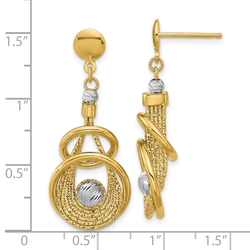 14K TT Polished/Dia-cut Fancy Teardrop Dangle Post Earrings