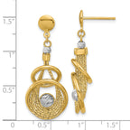 14K TT Polished/Dia-cut Fancy Teardrop Dangle Post Earrings
