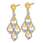 14K TT Polished / Dia-cut Chandelier Dangle Post Earrings