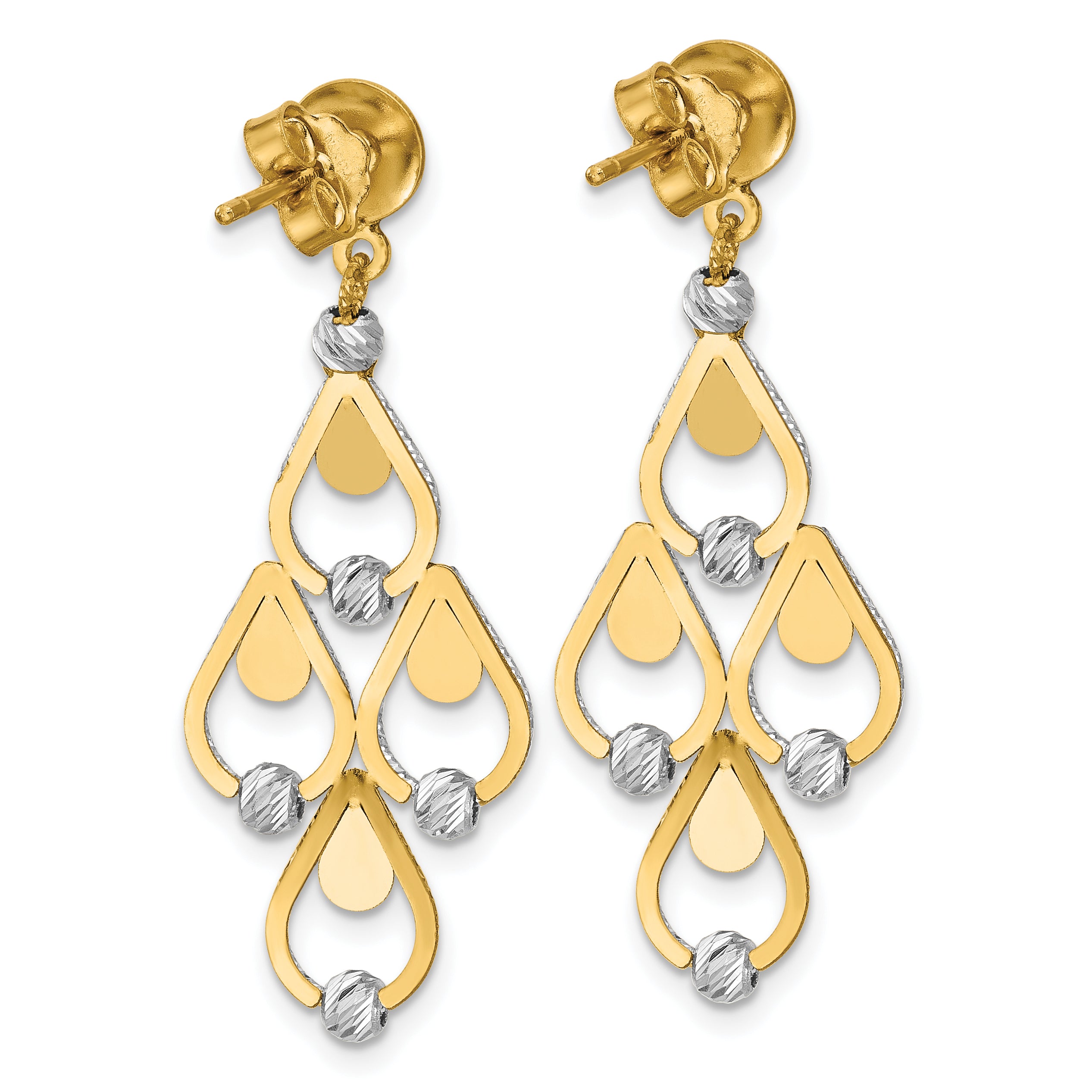 14K TT Polished / Dia-cut Chandelier Dangle Post Earrings