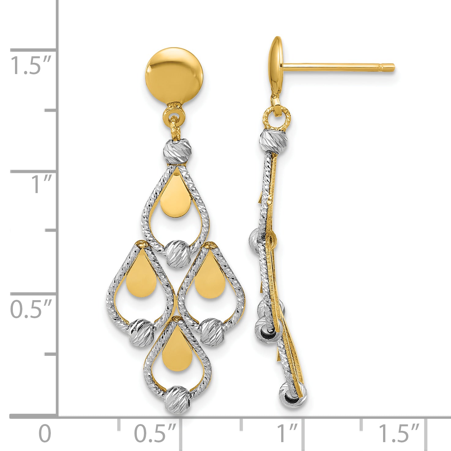 14K TT Polished / Dia-cut Chandelier Dangle Post Earrings