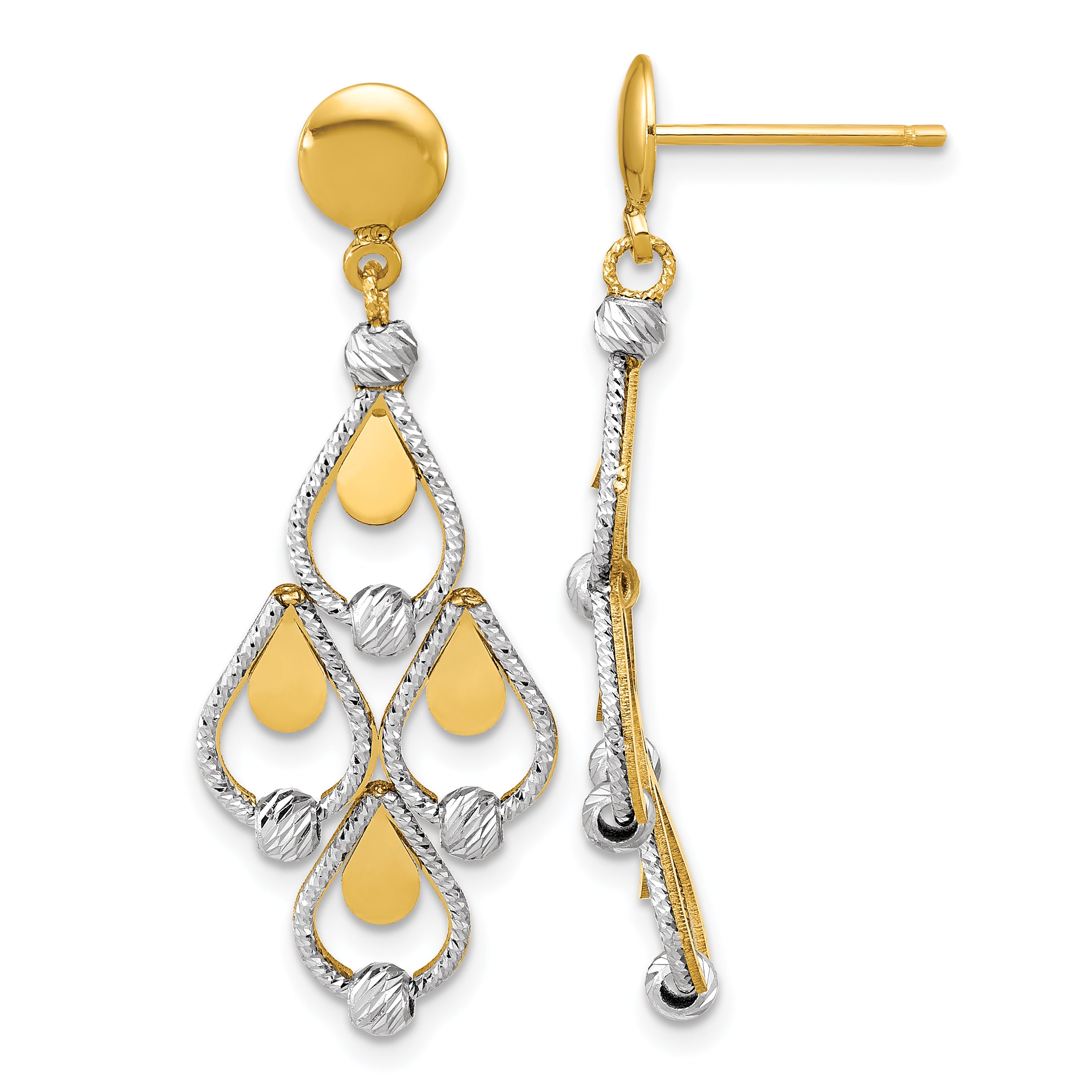 14K TT Polished / Dia-cut Chandelier Dangle Post Earrings Main image