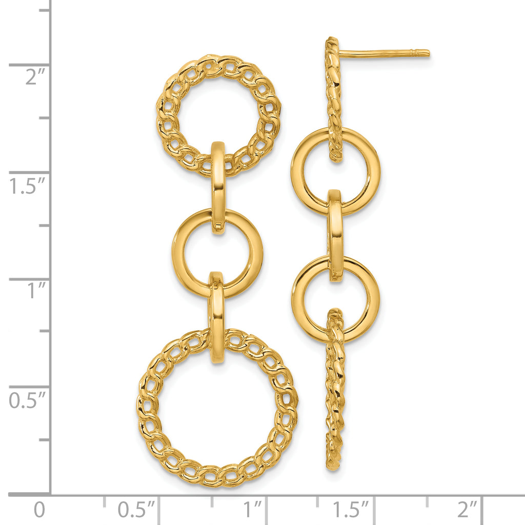 14K Polished Fancy Circle Link Dangle Post Earrings