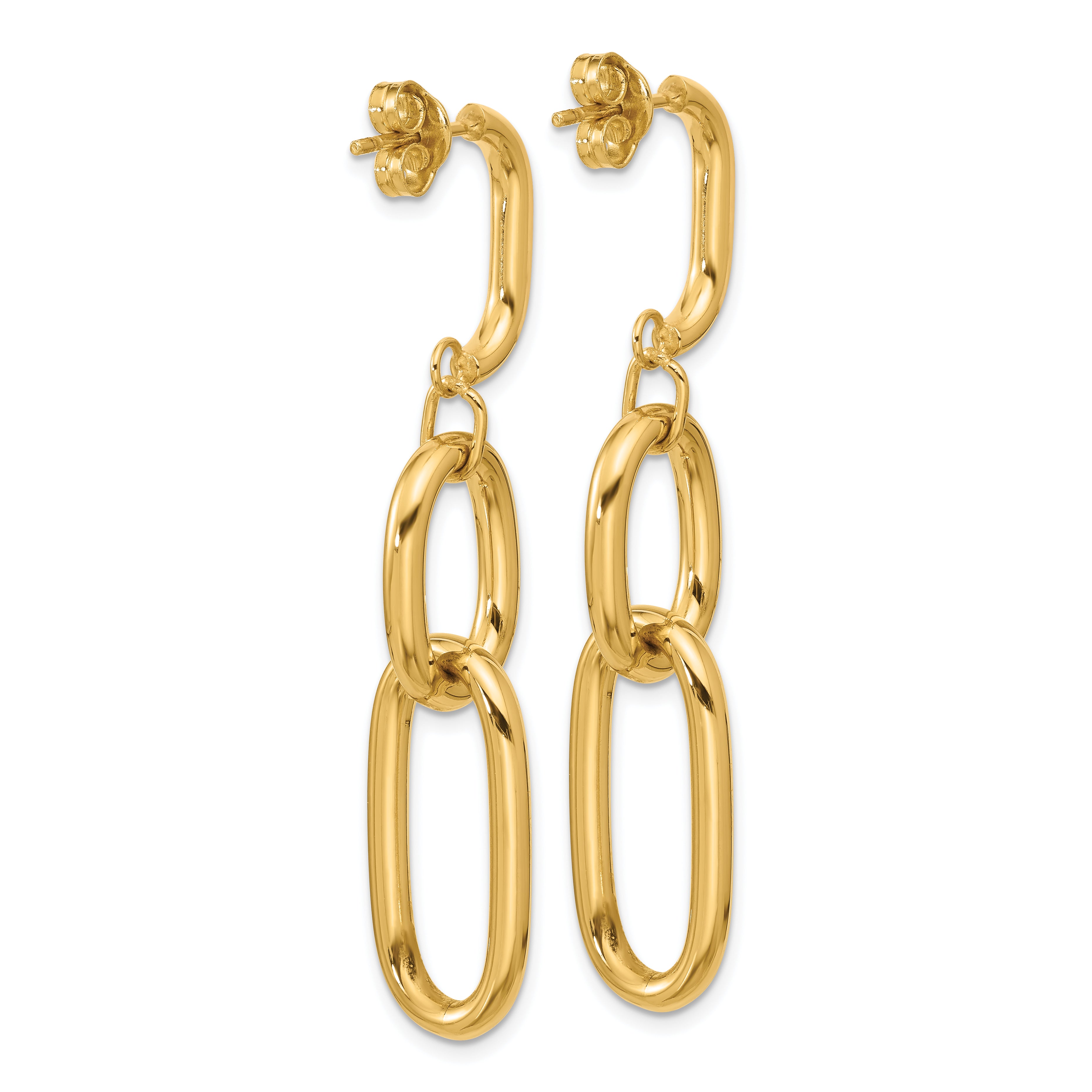 14K Polished Oval Link Dangle Post Earrings