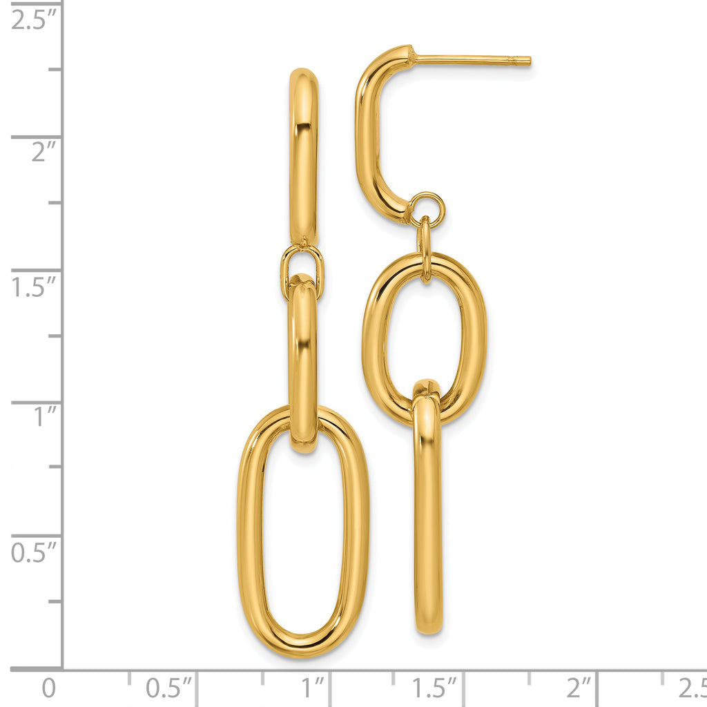 14K Polished Oval Link Dangle Post Earrings