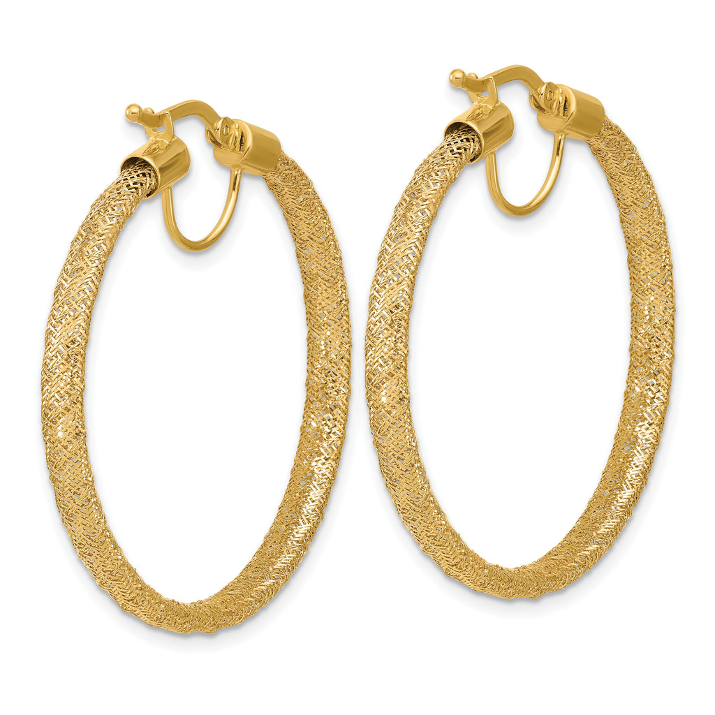 14K Polished Mesh Round Hoop Earrings