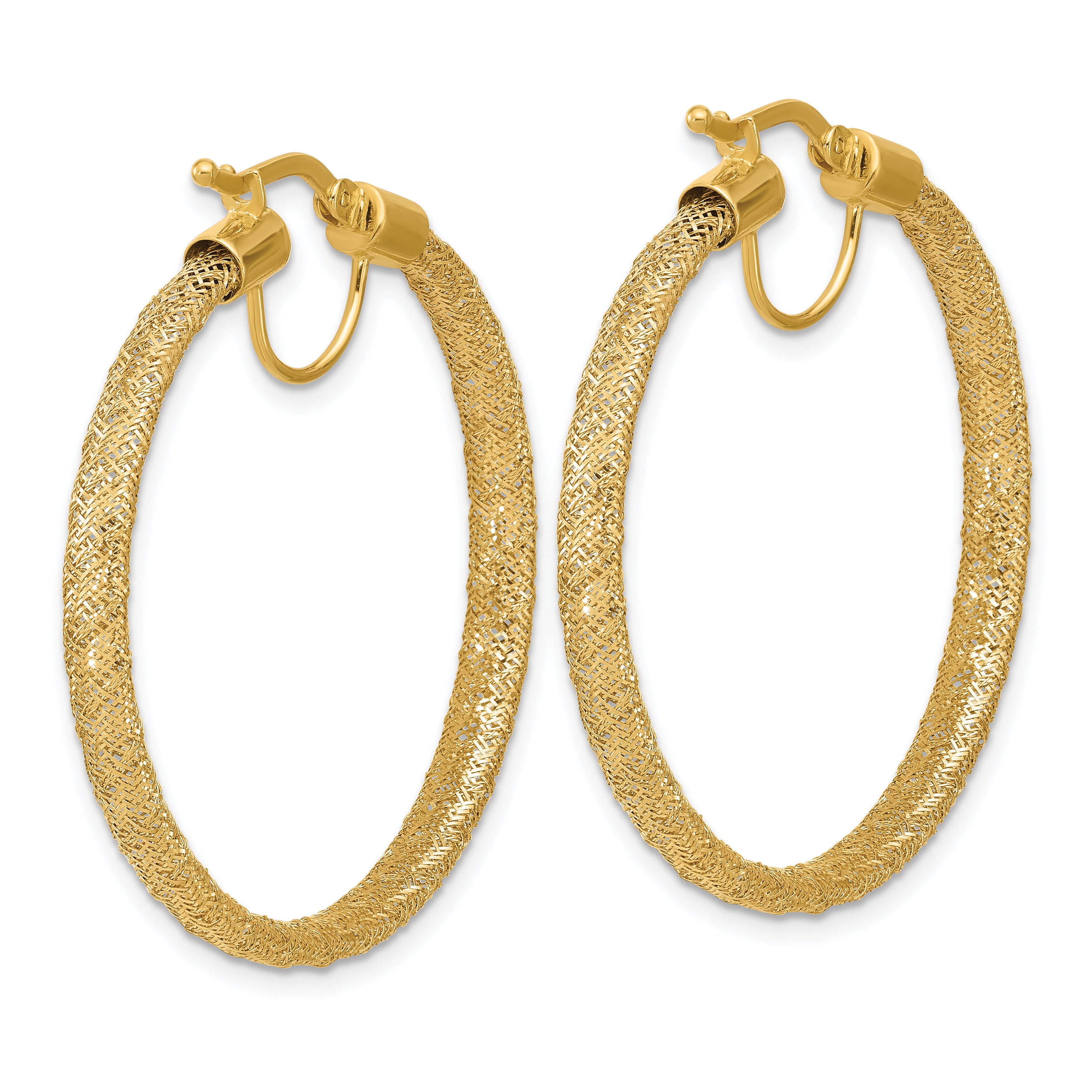 14K Polished Mesh Round Hoop Earrings