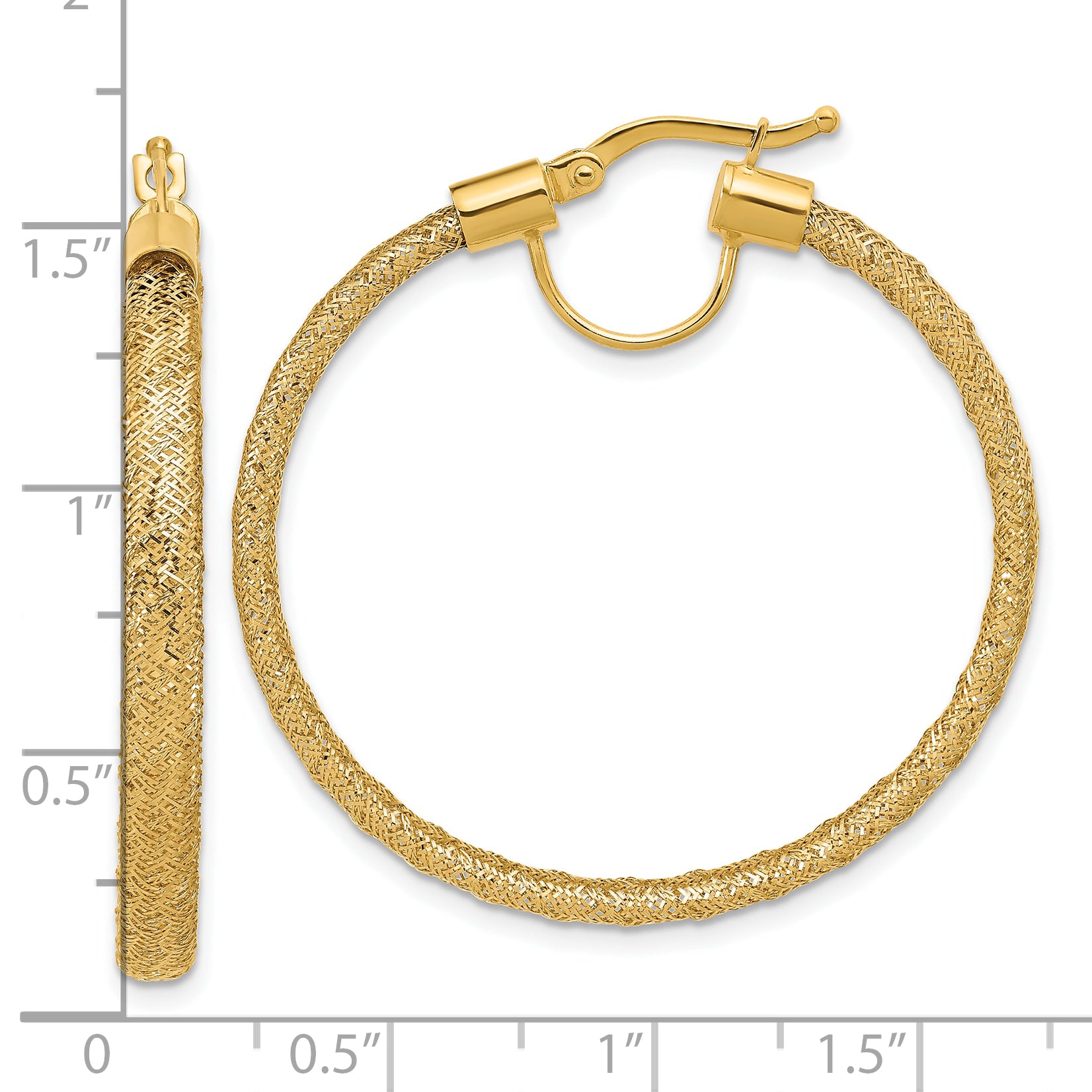 14K Polished Mesh Round Hoop Earrings
