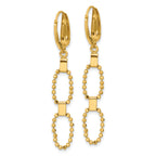 14K Polished/Dia-cut Beaded Link Dangle Leverback Earrings