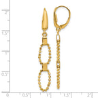 14K Polished/Dia-cut Beaded Link Dangle Leverback Earrings