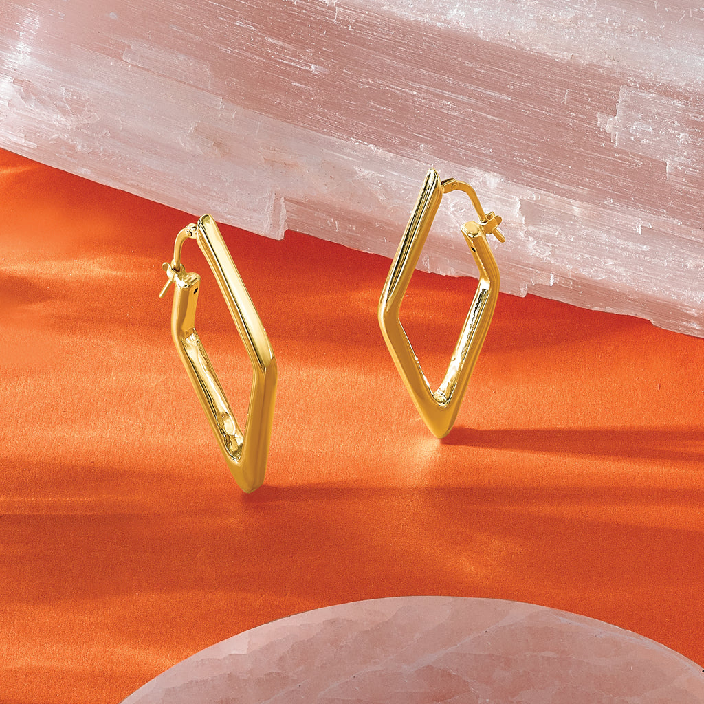 14K Polished Hollow Diamond Shape Hoop Earrings