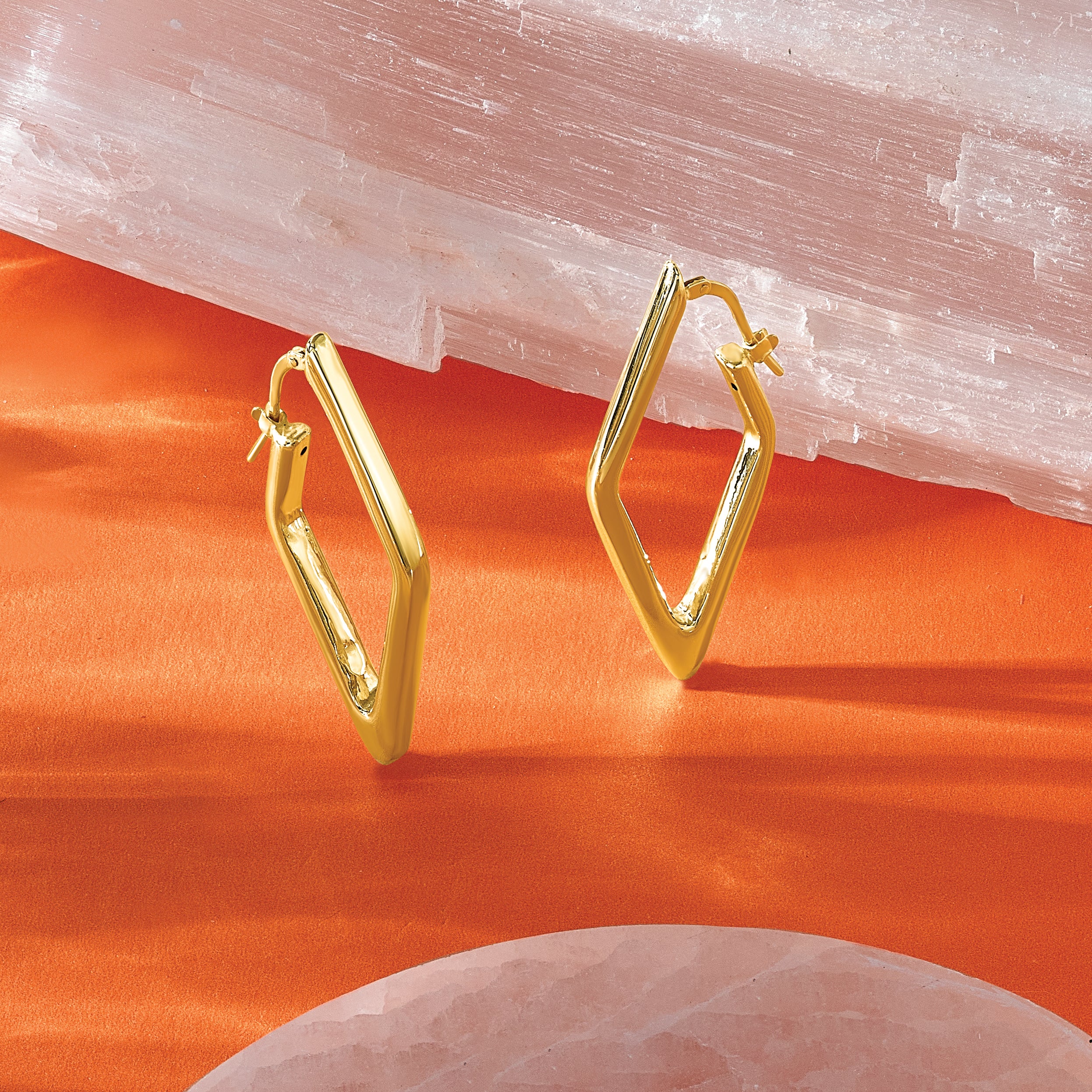 14K Polished Hollow Diamond Shape Hoop Earrings