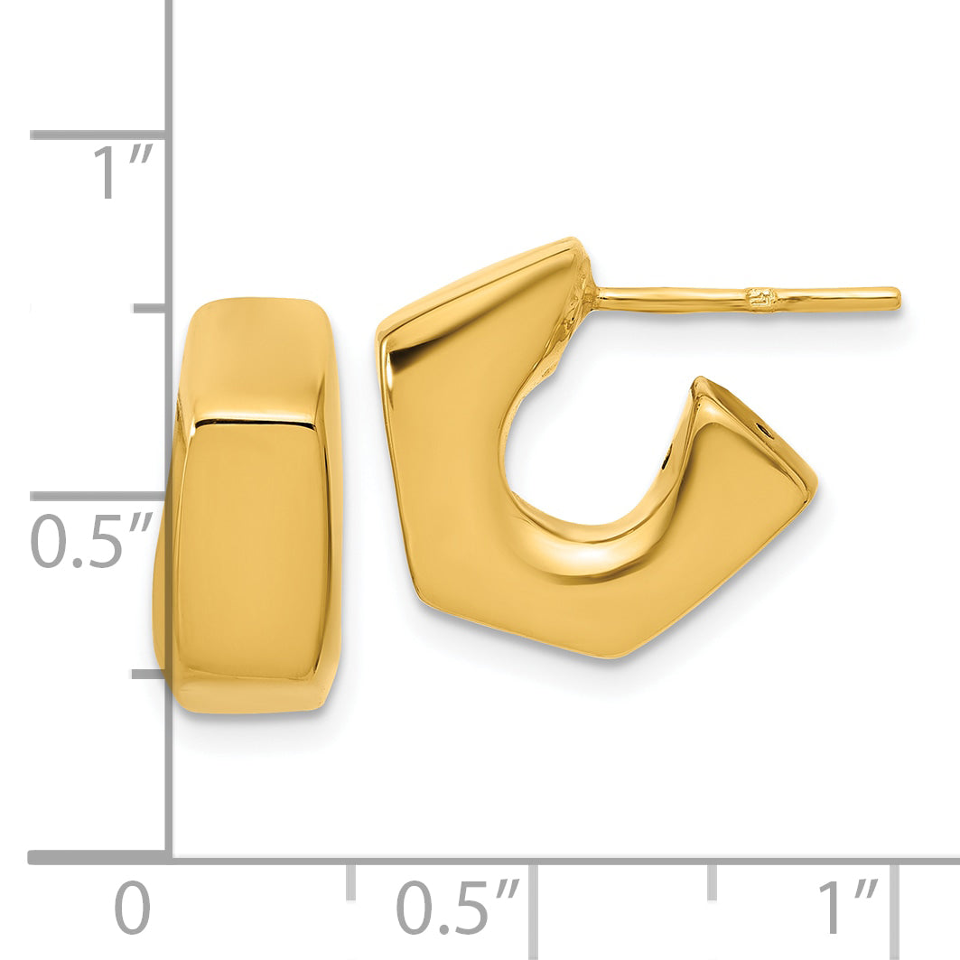 14K Polished Hollow J-Hoop Post Earrings