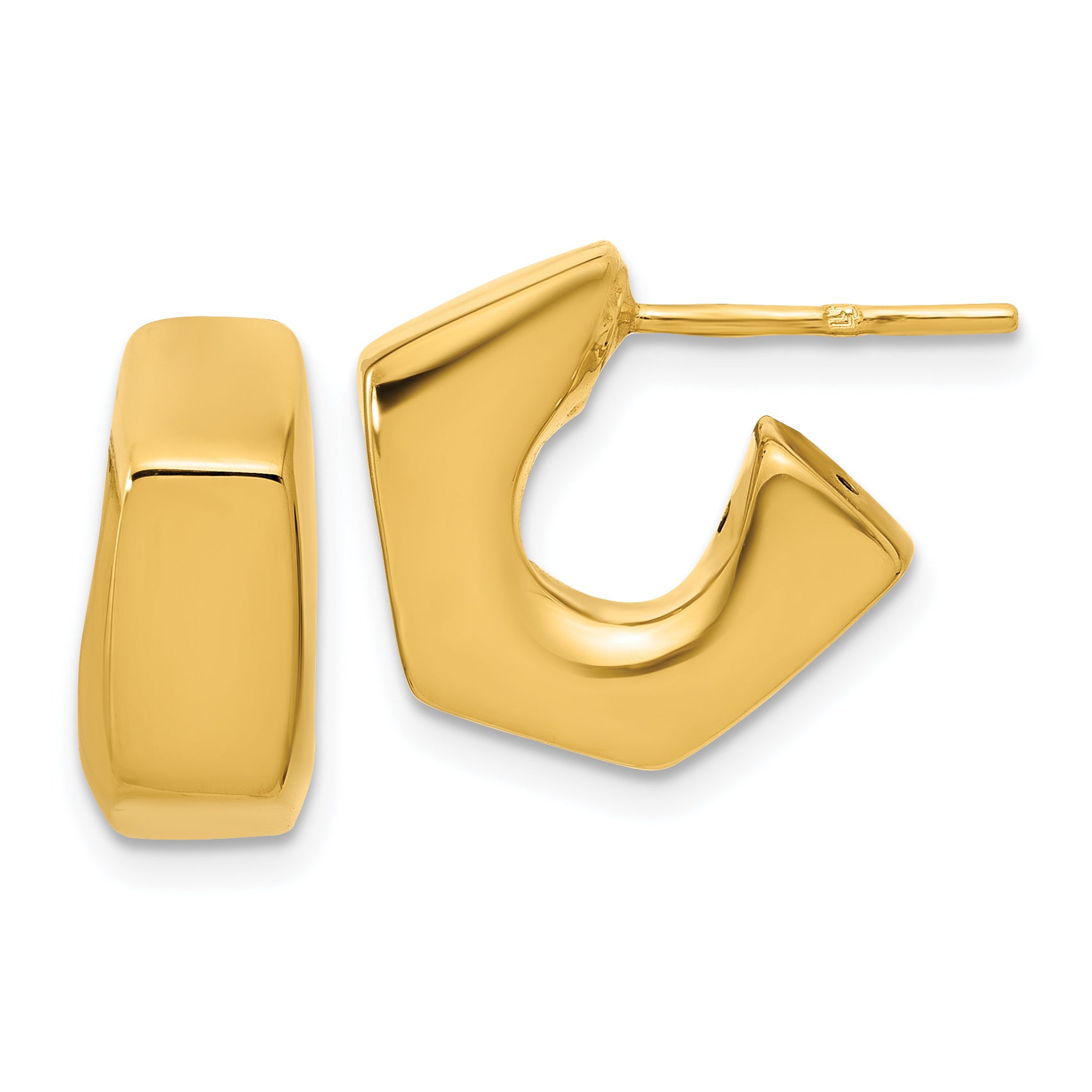 14K Polished Hollow J-Hoop Post Earrings