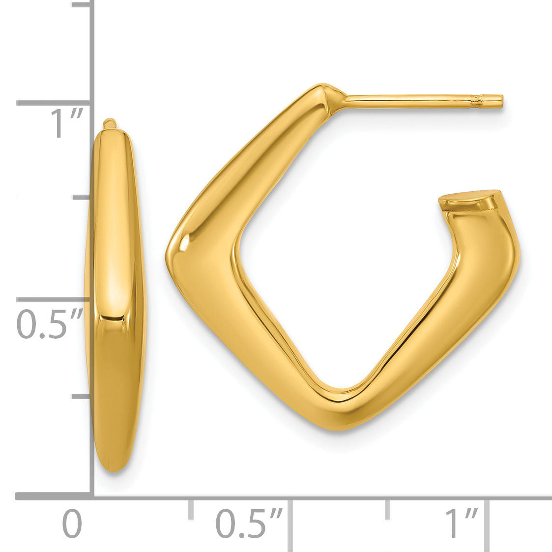 14K Polished Hollow J-Hoop Post Earrings