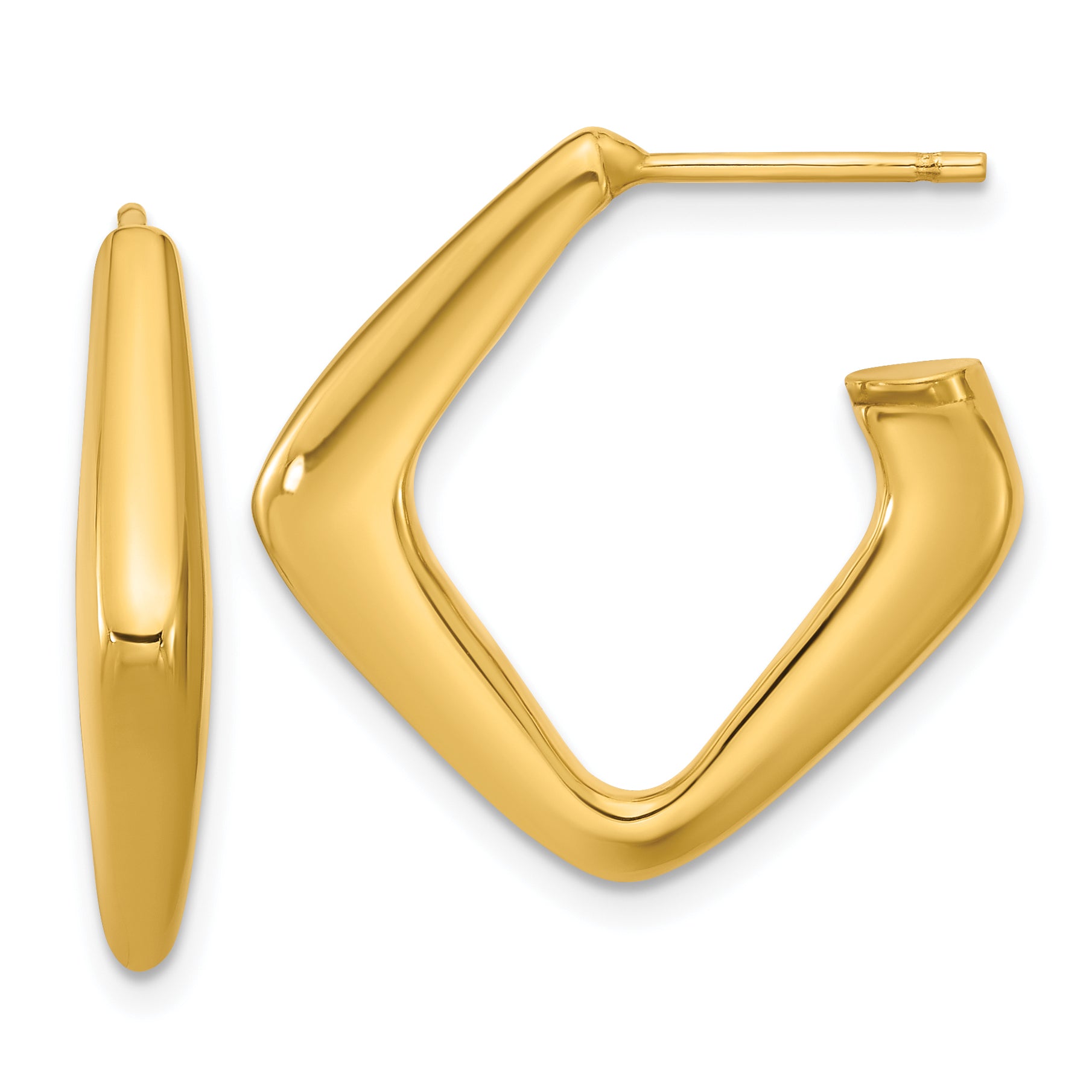 14K Polished Hollow J-Hoop Post Earrings
