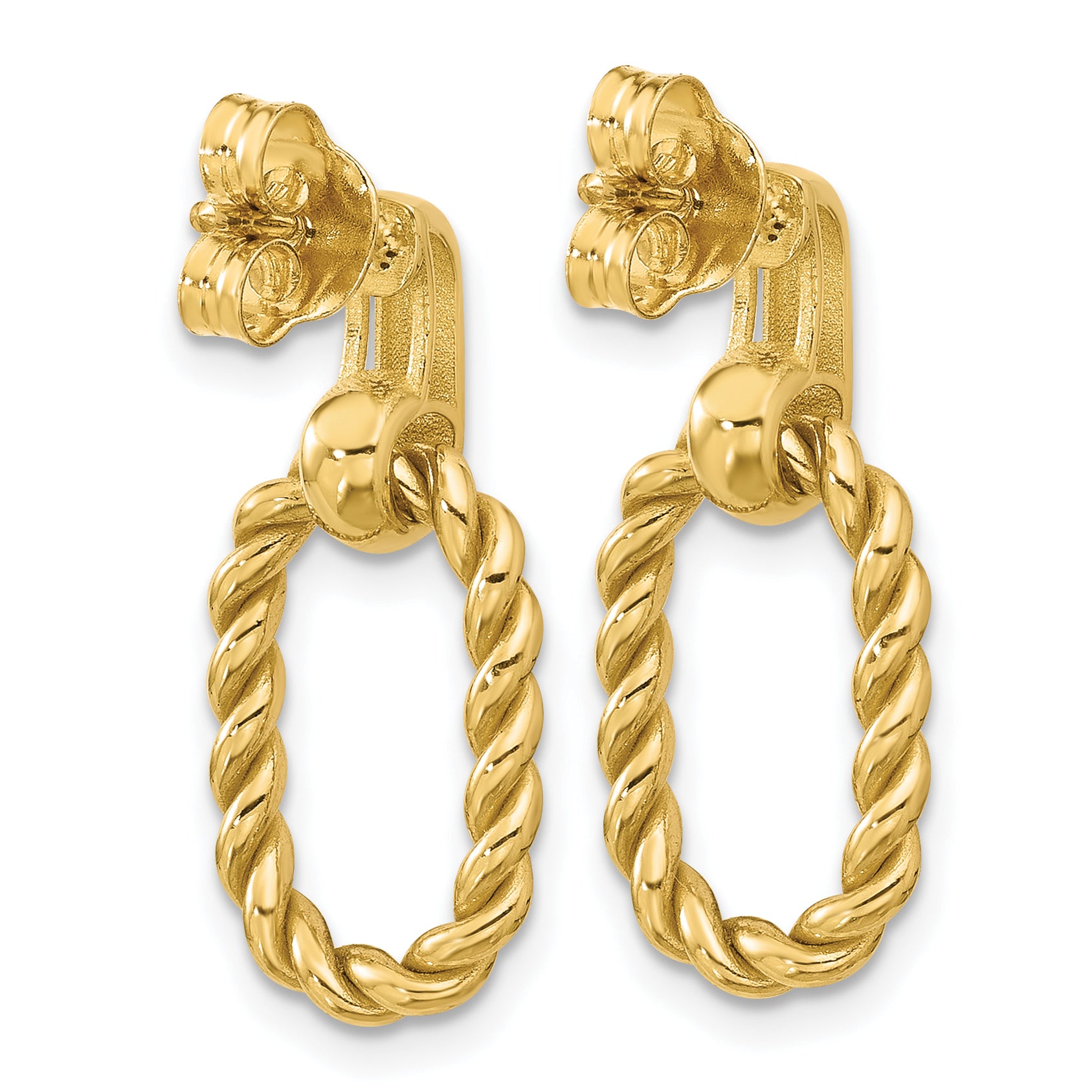 14K Polished and Twisted Oval Link Dangle Post Earrings