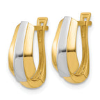 14K with Rhodium Polished Hinged Hoop Earrings