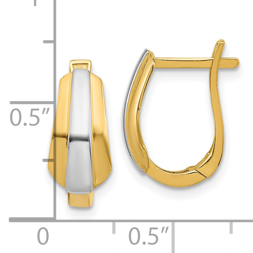 14K with Rhodium Polished Hinged Hoop Earrings
