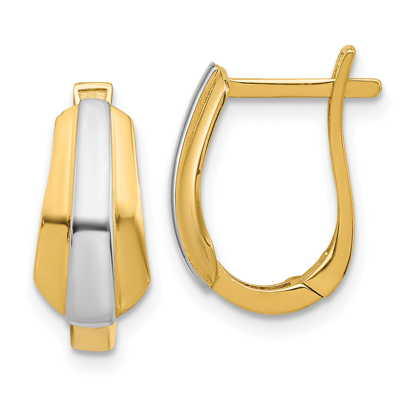 14K with Rhodium Polished Hinged Hoop Earrings Main image