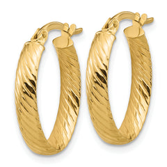 14K Polished and Grooved Oval Hoop Earrings