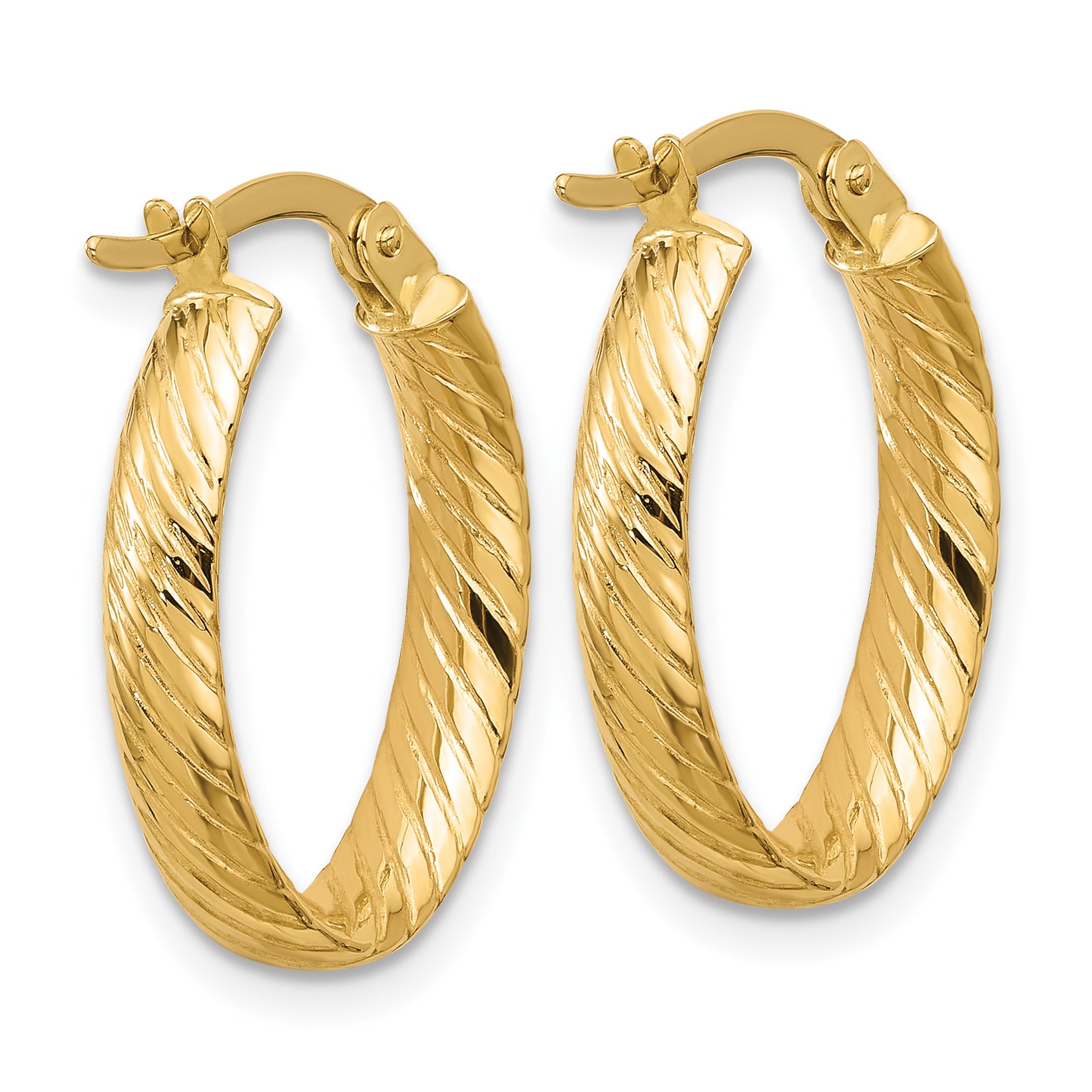 14K Polished and Grooved Oval Hoop Earrings