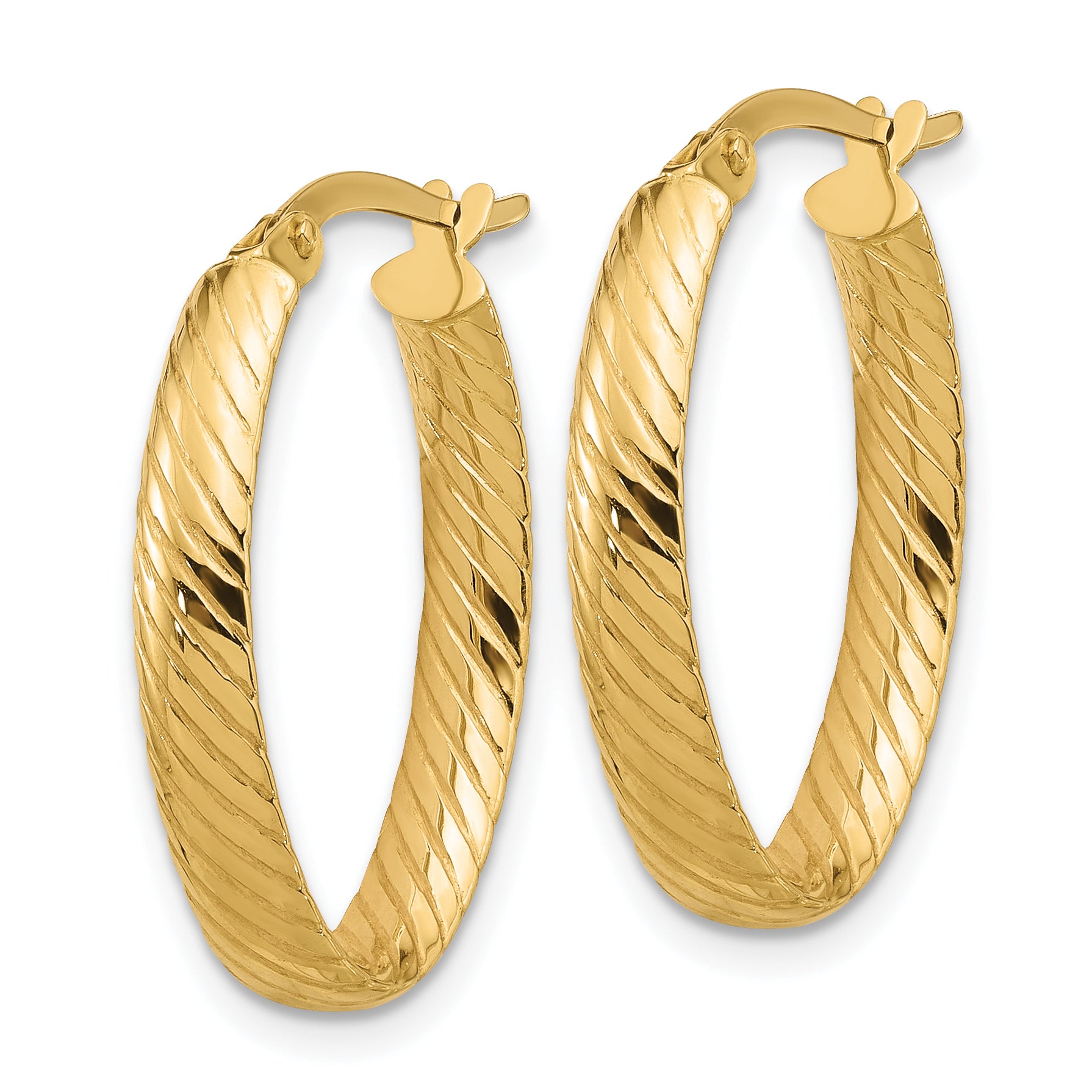 14K Polished and Grooved Oval Hoop Earrings Secondary image