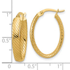 14K Polished and Grooved Oval Hoop Earrings