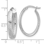 14K White Gold Polished and Grooved Oval Hoop Earrings