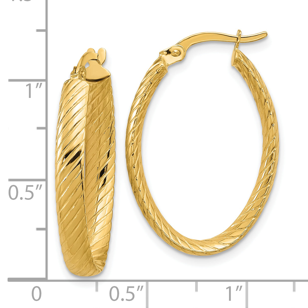 14K Polished and Grooved Oval Hoop Earrings