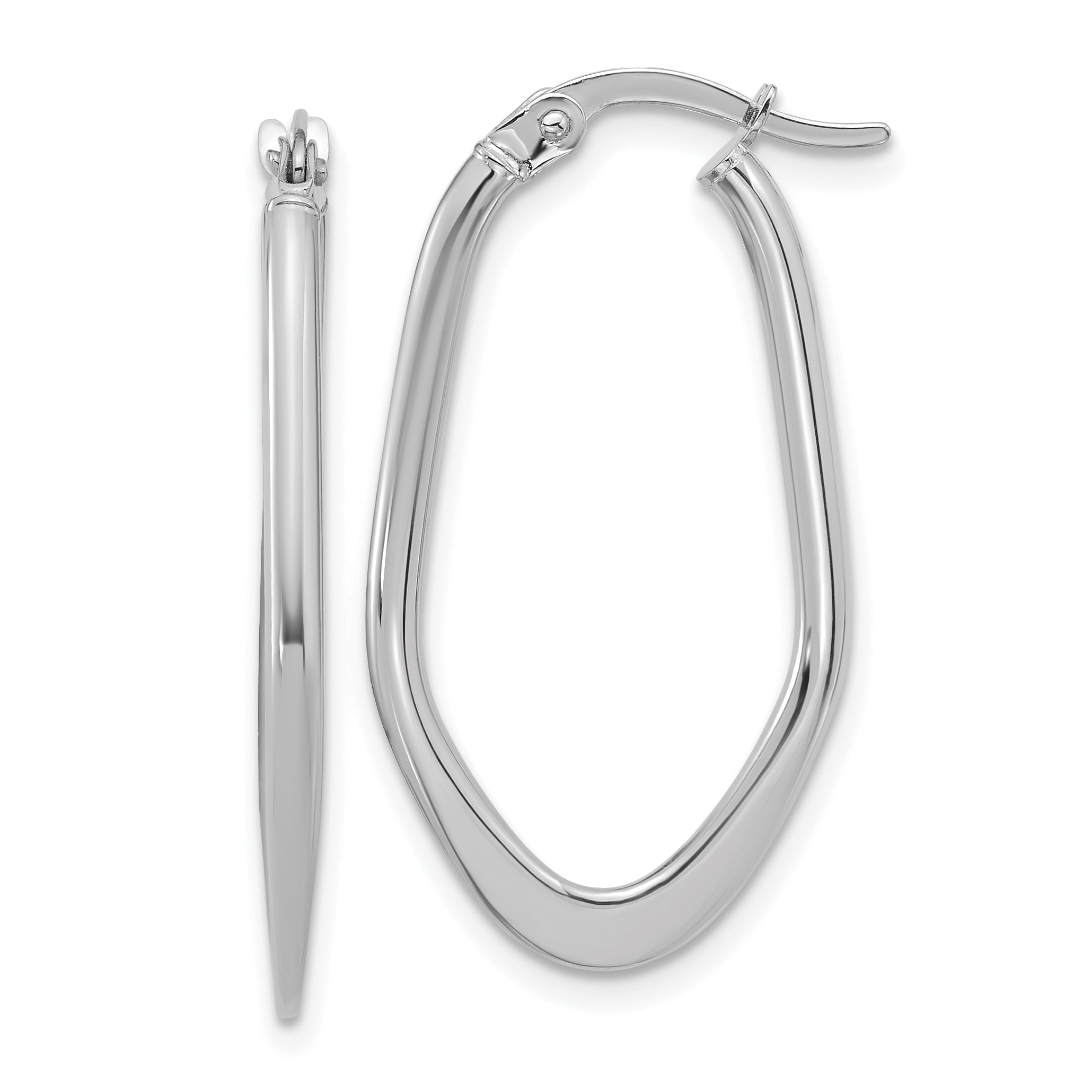 14K White Gold Polished Oval Hoop Earrings