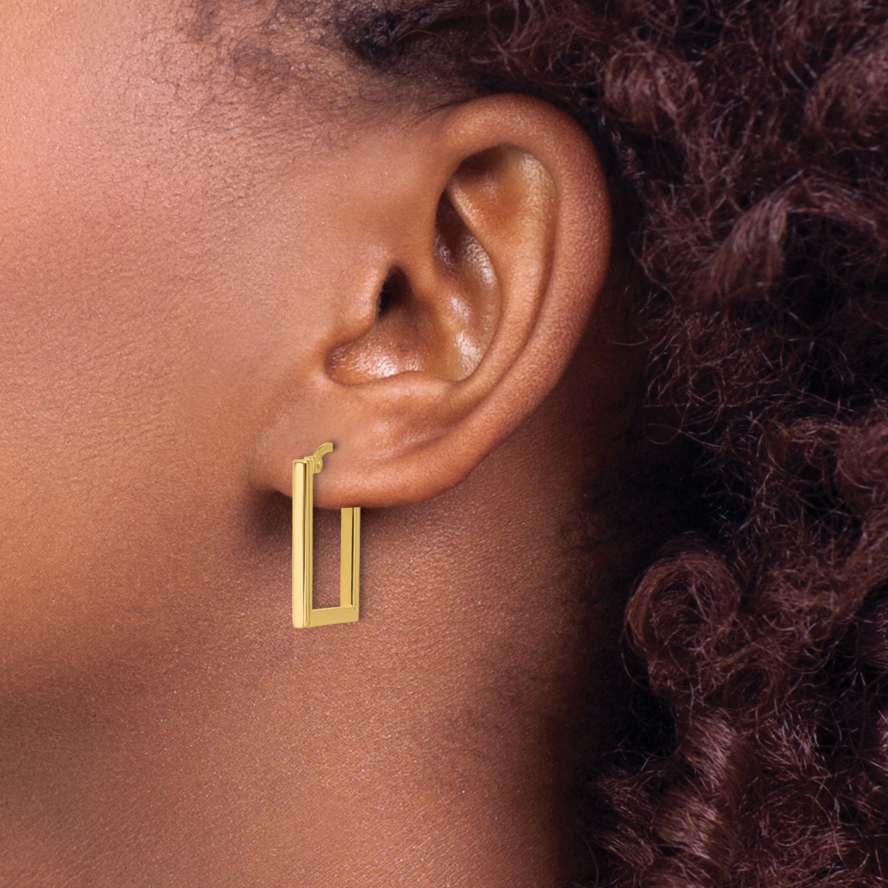 14K Polished Rectangle Hoop Earrings