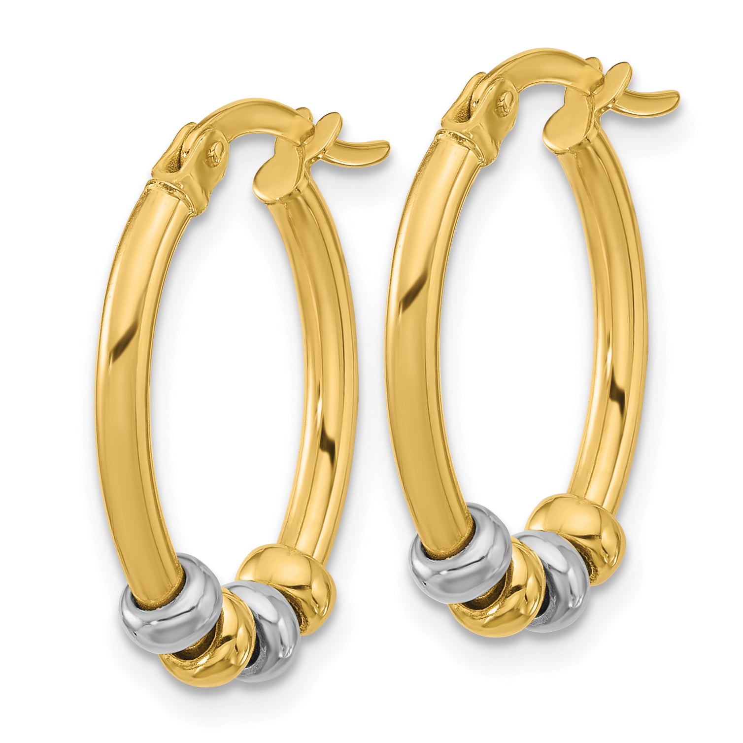 14K Two-tone Polished with Beads Oval Hoop Earrings Secondary image