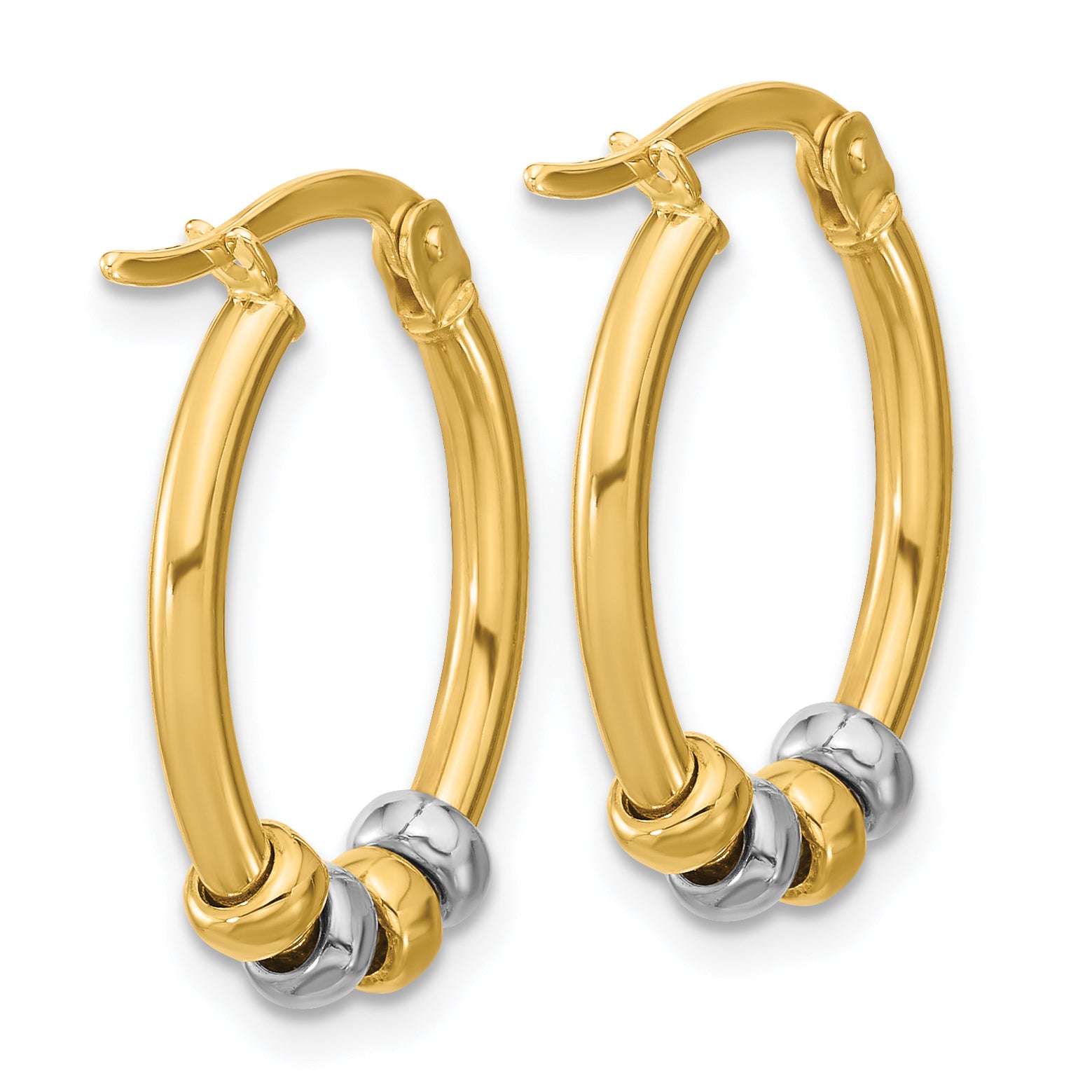 14K Two-tone Polished with Beads Oval Hoop Earrings