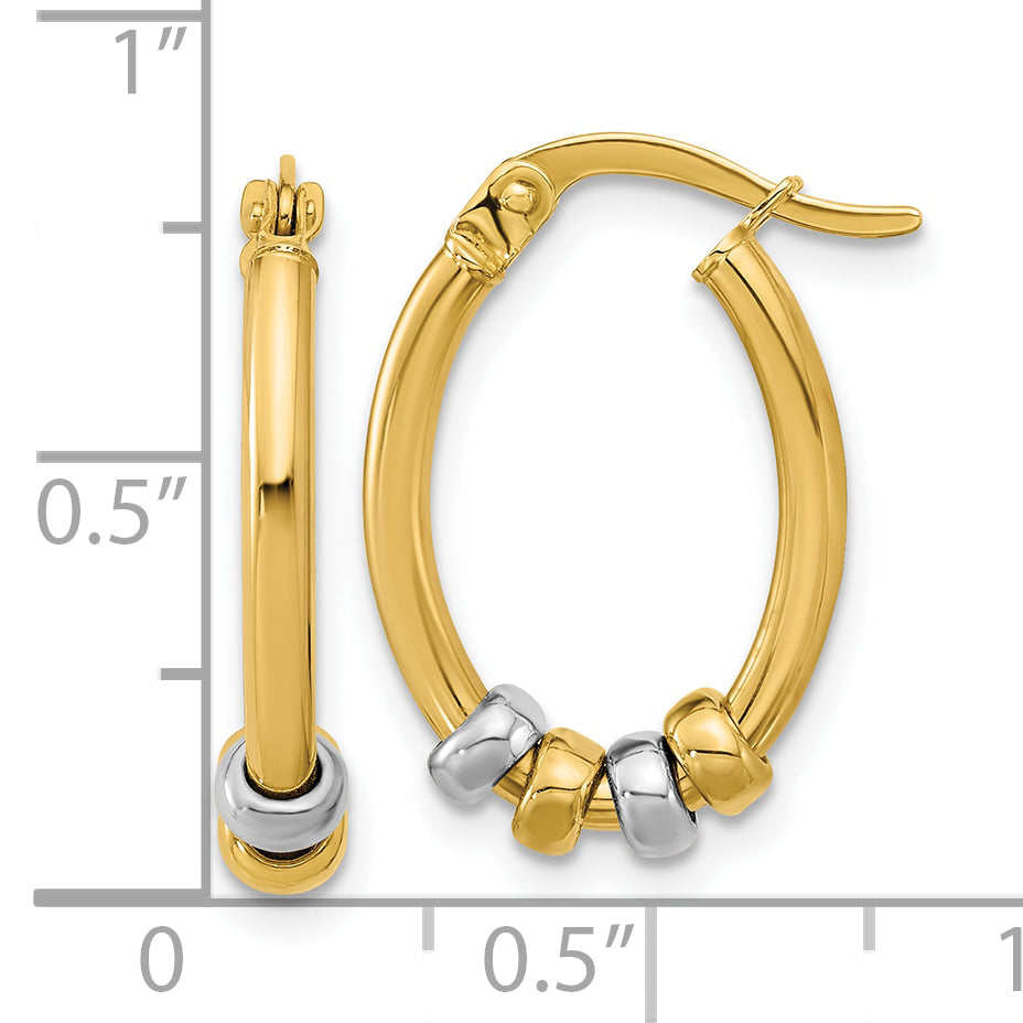 14K Two-tone Polished with Beads Oval Hoop Earrings