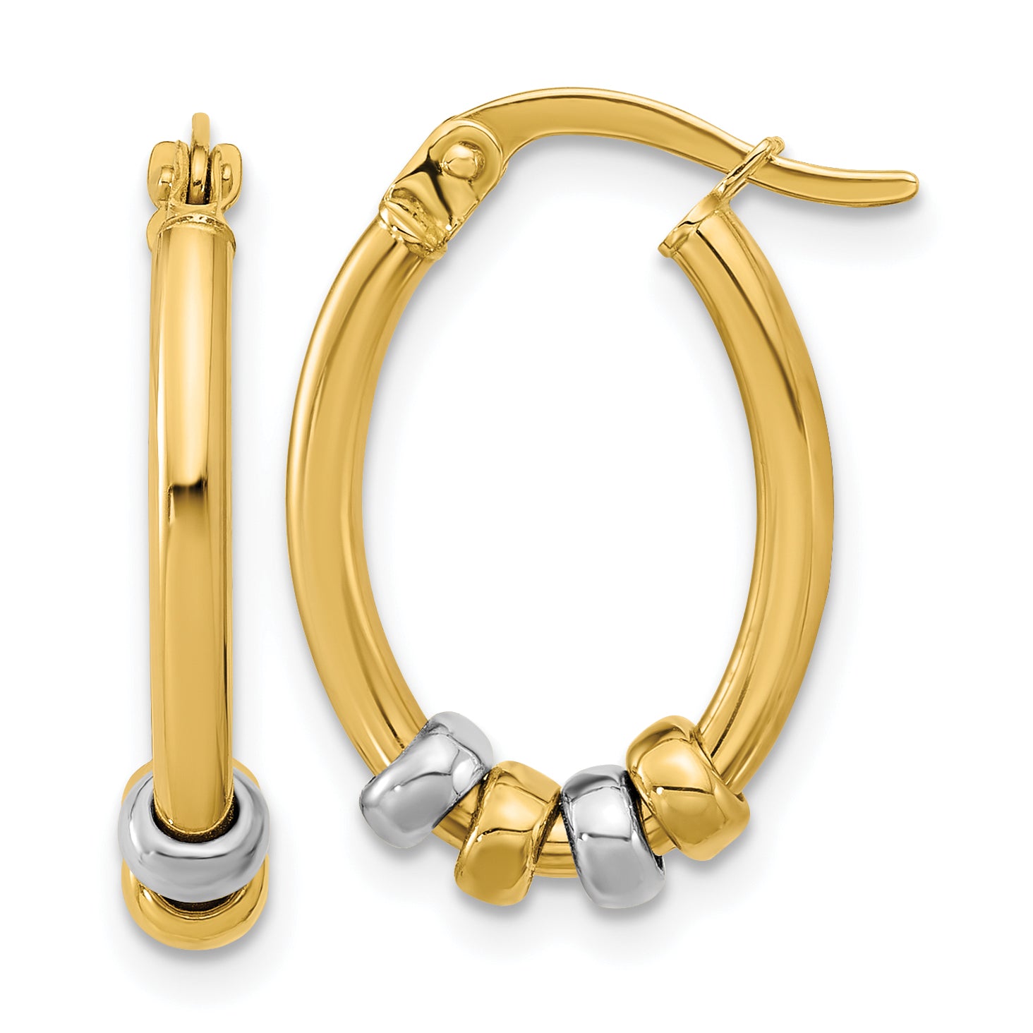 14K Two-tone Polished with Beads Oval Hoop Earrings Main image