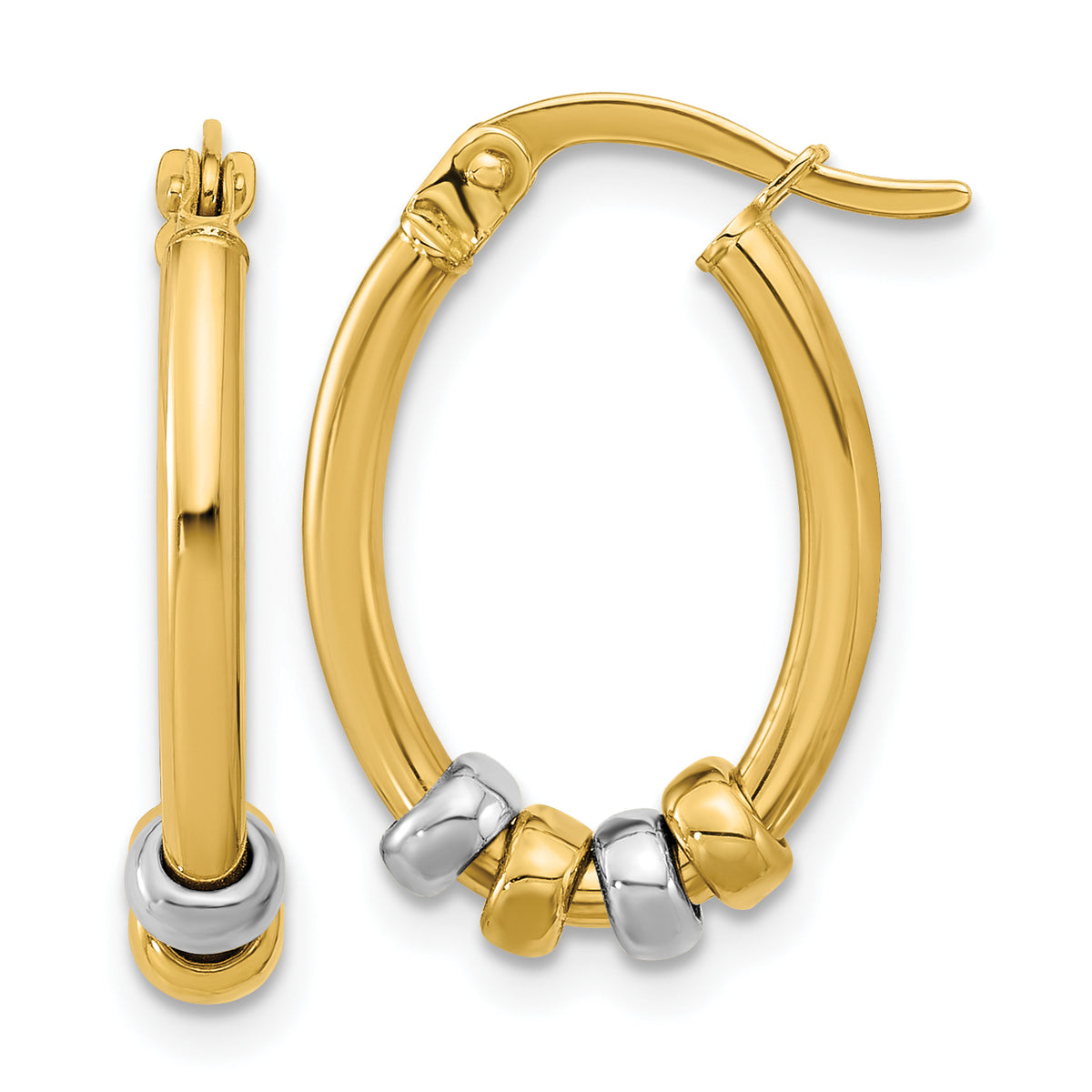 14K Two-tone Polished with Beads Oval Hoop Earrings