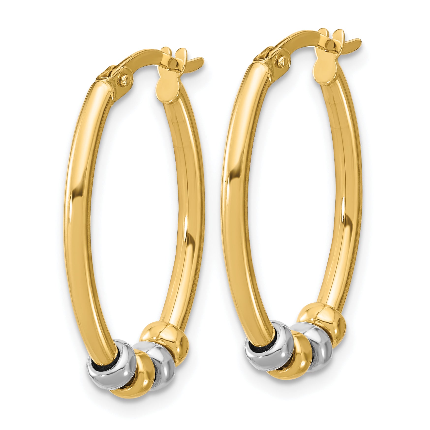 14K Two-tone Polished with Beads Oval Hoop Earrings