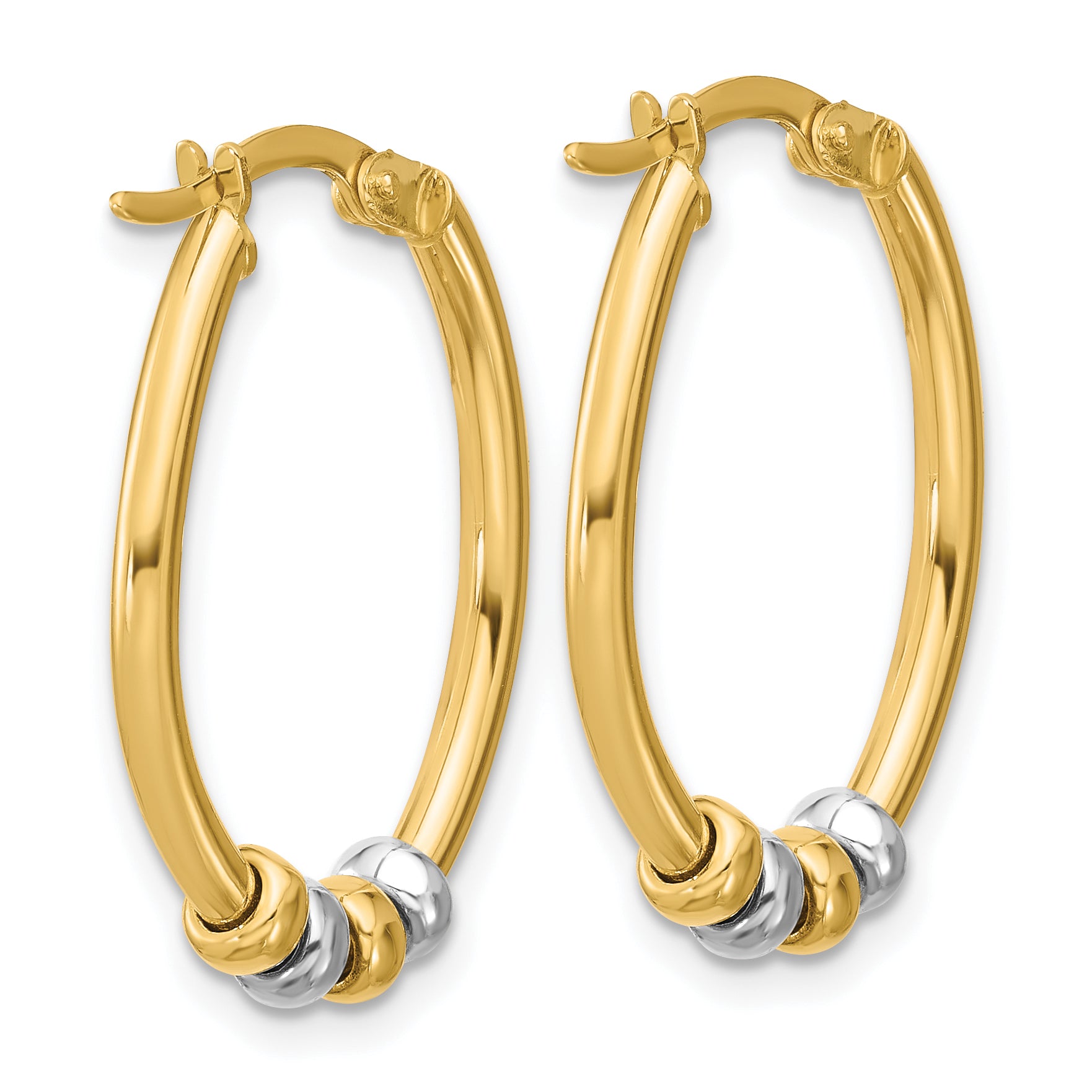 14K Two-tone Polished with Beads Oval Hoop Earrings