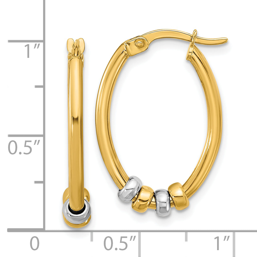 14K Two-tone Polished with Beads Oval Hoop Earrings