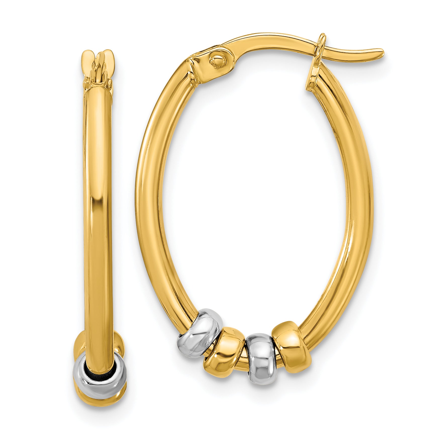 14K Two-tone Polished with Beads Oval Hoop Earrings Main image