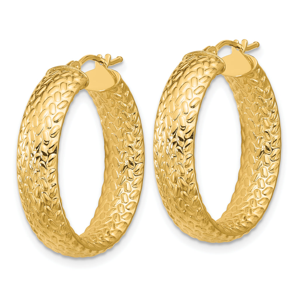 14K Polished Weave Design Round Hoop Earrings