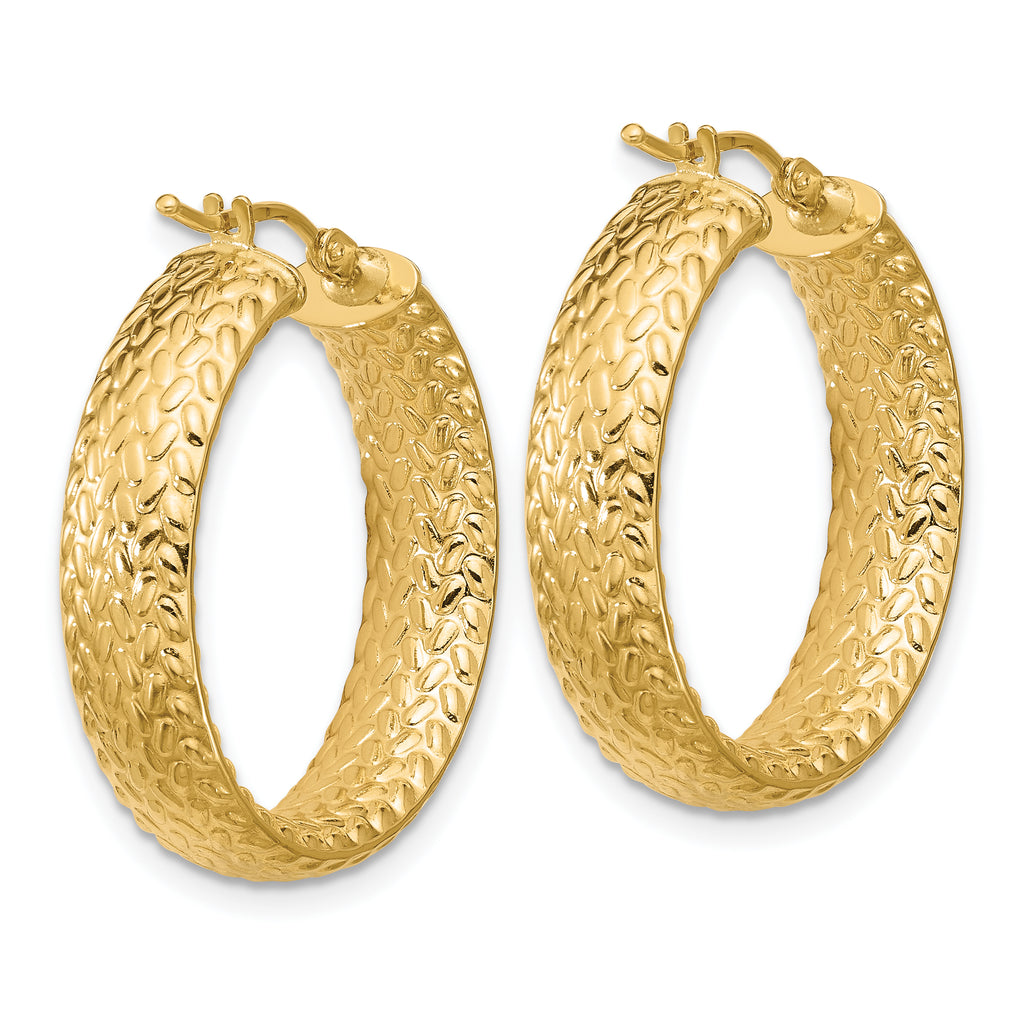 14K Polished Weave Design Round Hoop Earrings