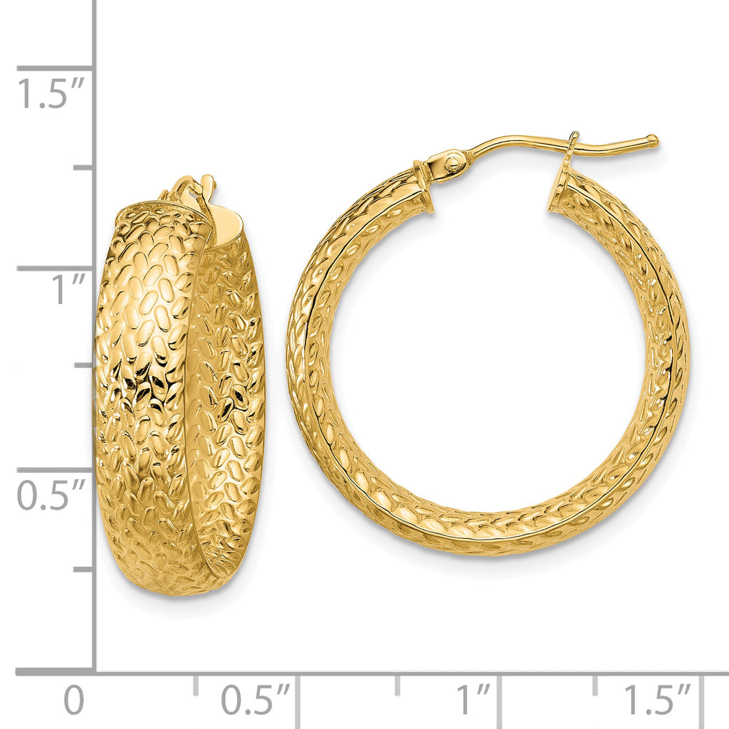 14K Polished Weave Design Round Hoop Earrings
