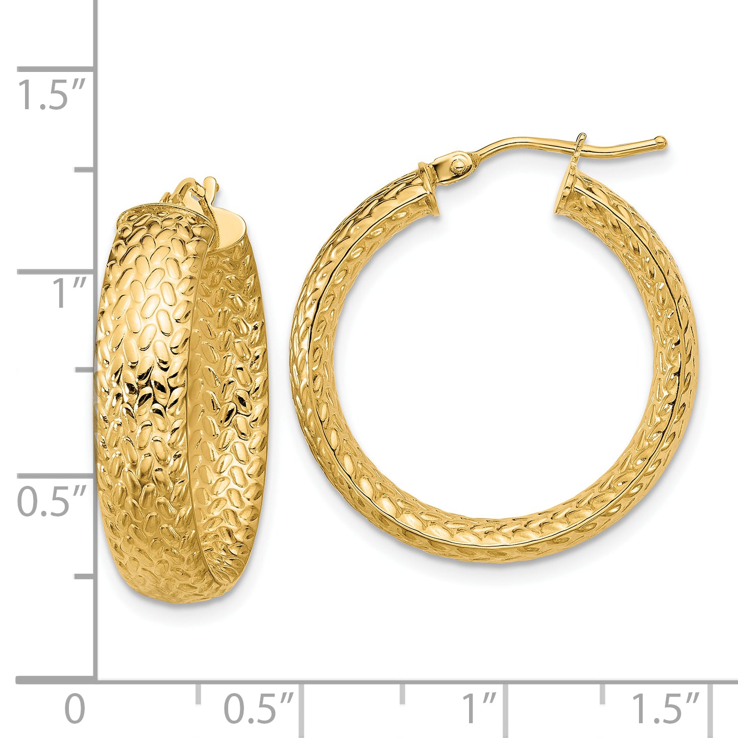 14K Polished Weave Design Round Hoop Earrings