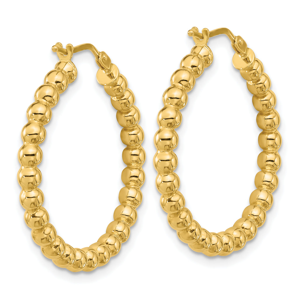 14K Polished Beaded Round Hoop Earrings