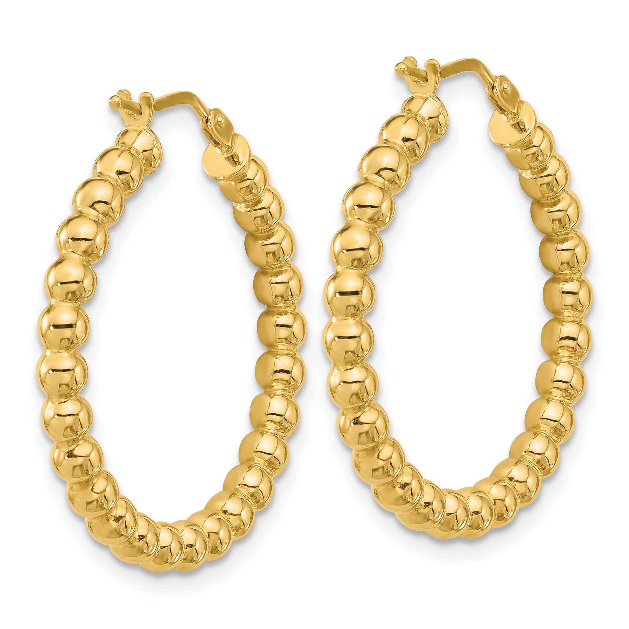 14K Polished Beaded Round Hoop Earrings