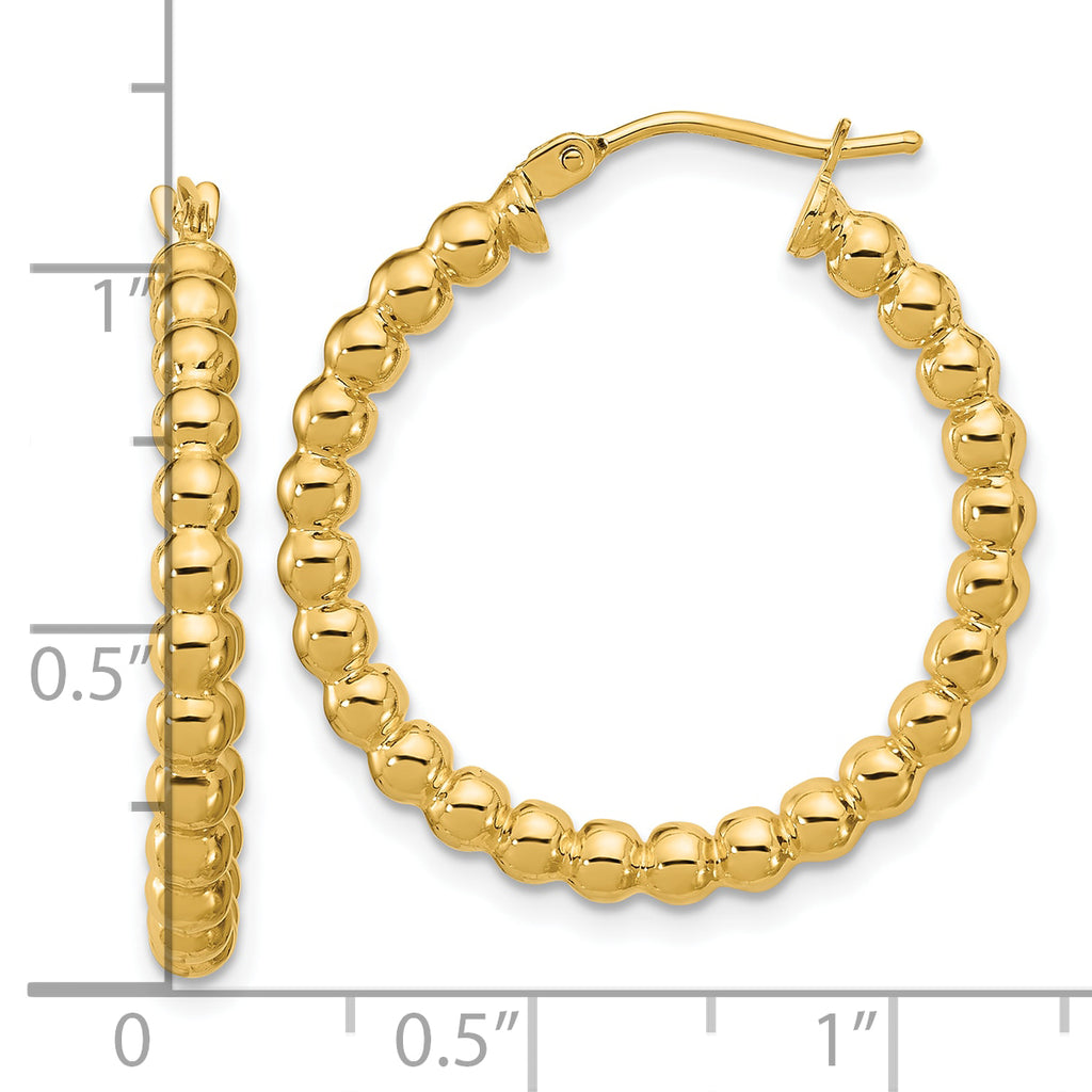 14K Polished Beaded Round Hoop Earrings