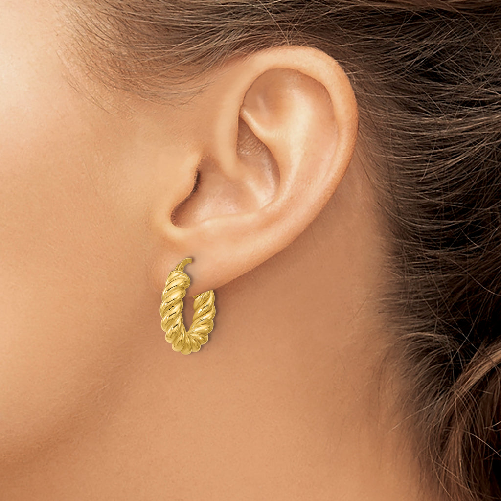 14K Polished and Twisted Round Hoop Earrings